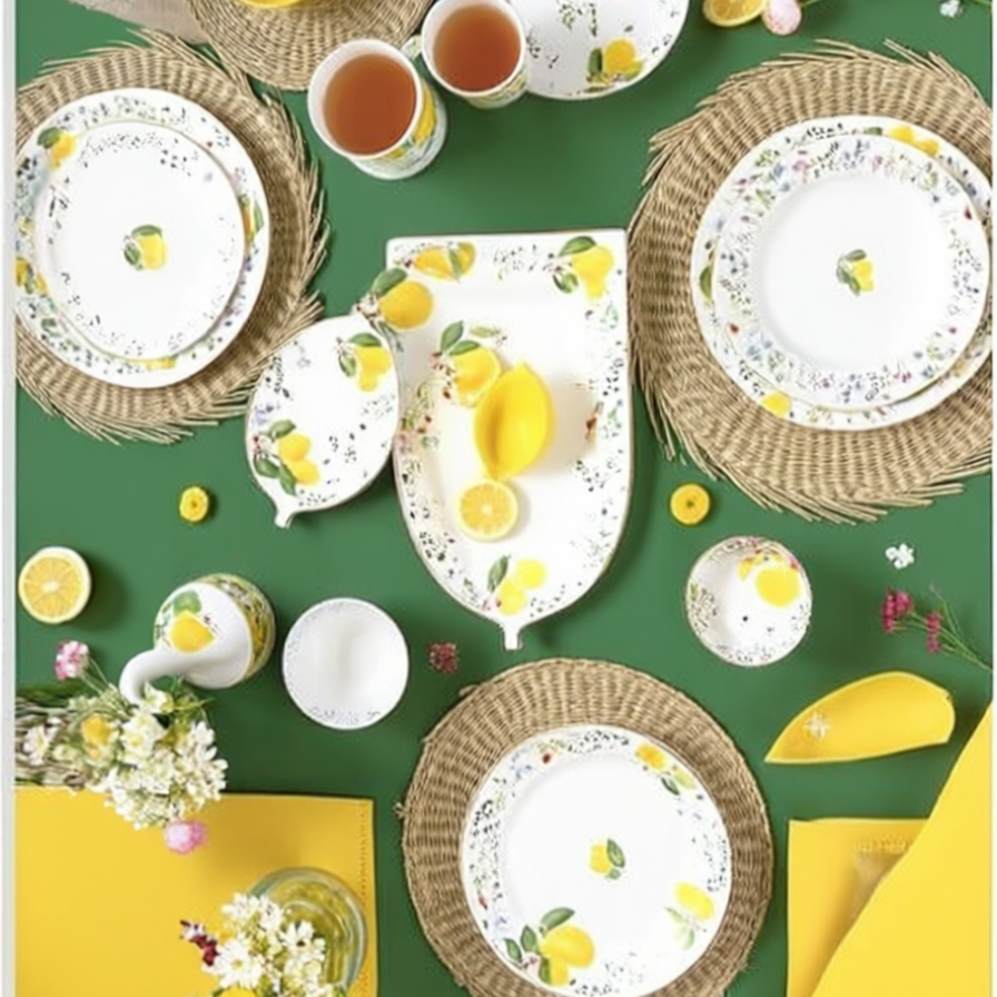 Plat de service, Plat ovale, Porcelaine, Fleurs et Citrons, Maison H Luxury, Easy Life, 30x21 cm, Vaisselle décorative, Motif citron, Art de la table, Made in Italy, Vaisselle méditerranéenne