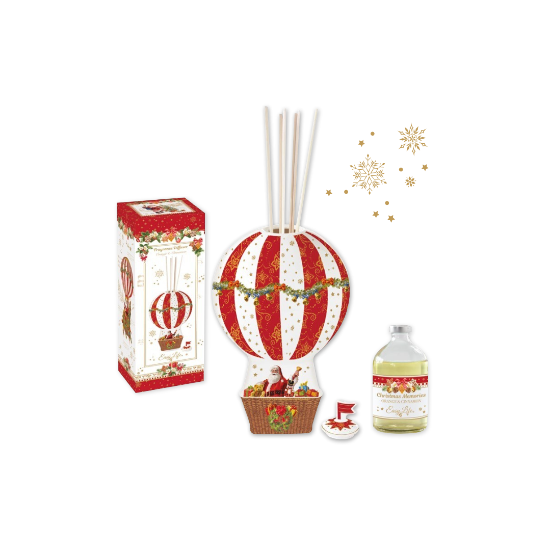 Diffuseur d’ambiance en porcelaine 400 ml avec bâtonnets et parfum Orange & Cannelle. Disponible en coffret chez Maison H Luxury.
