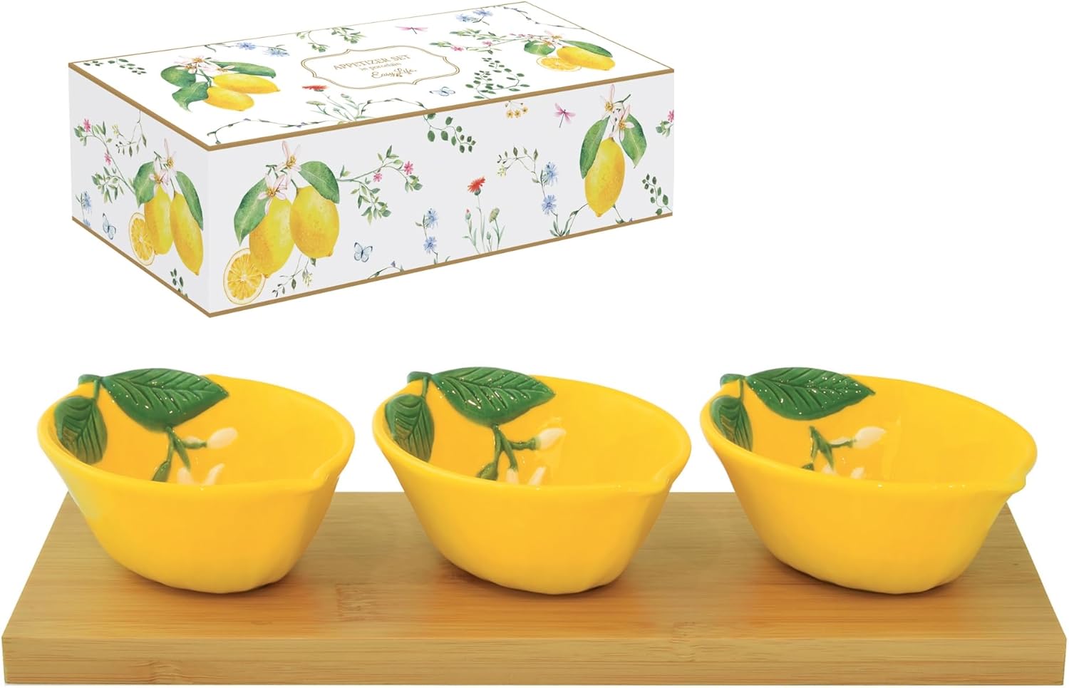 Un apéritif ensoleillé et raffiné : ce coffret se compose de 3 bols en porcelaine en forme de citron, posés sur un élégant plateau en bambou naturel. Un design unique signé Easy Life, sélectionné par Maison H Luxury.