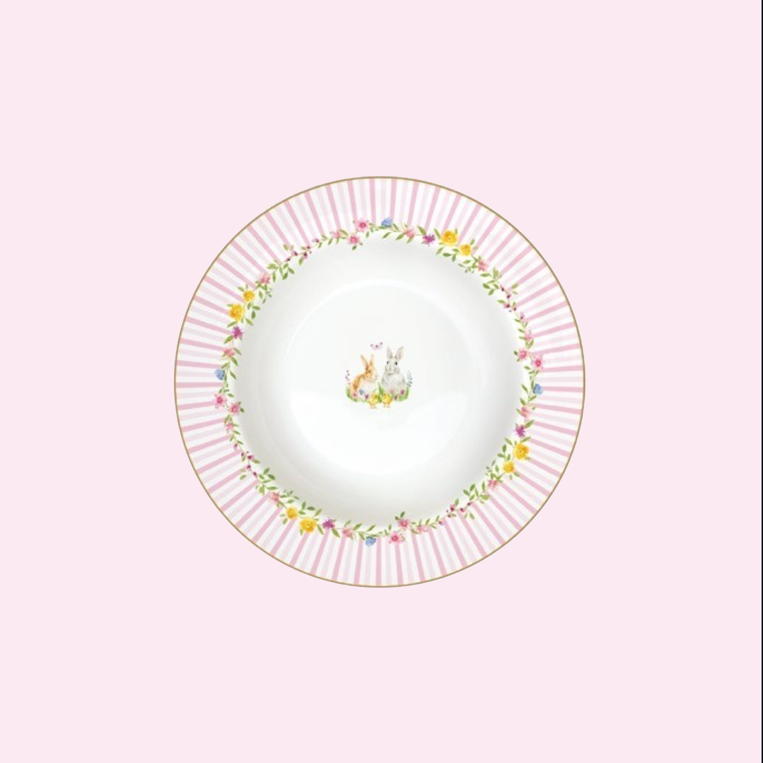 Assiette à soupe Ø 21,5 cm Happy Easter Pâque avec motifs lapins et fleurs – Maison H Luxury.