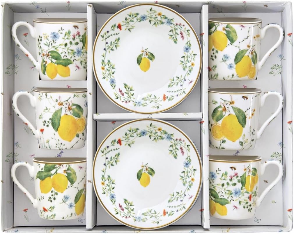 Coffret 6 tasses à café “Fleurs et Citrons”