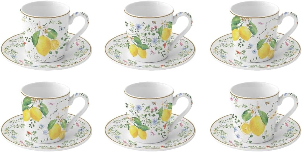 Coffret 6 tasses à café “Fleurs et Citrons”