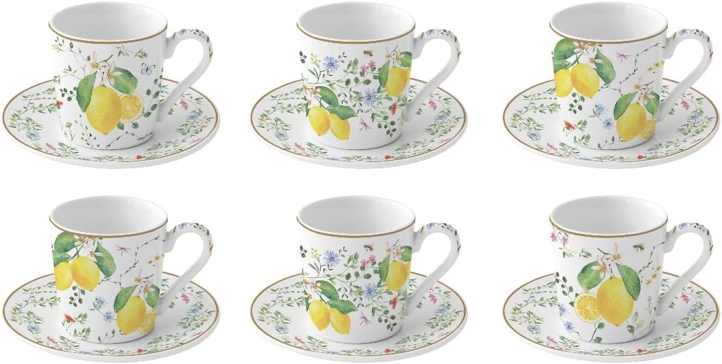 Coffret 6 tasses à café “Fleurs et Citrons”