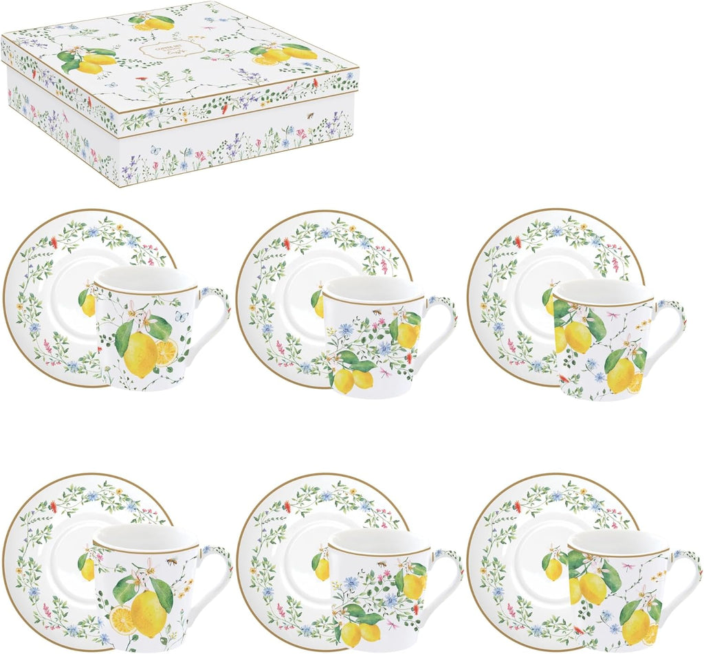 Coffret 6 tasses à café “Fleurs et Citrons”