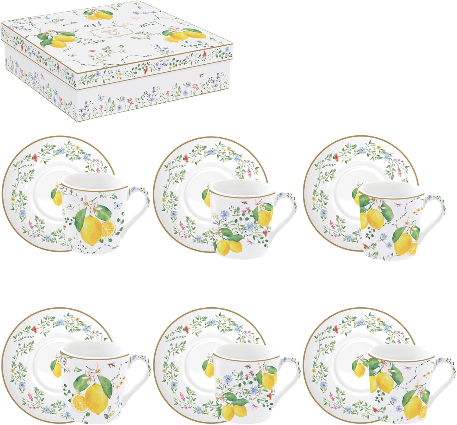 Coffret 6 tasses à café “Fleurs et Citrons”