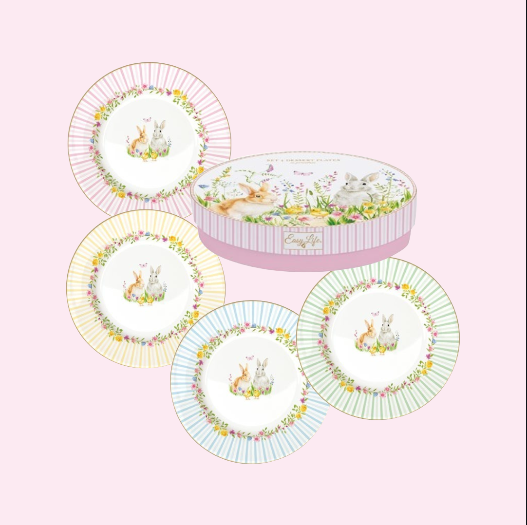 Coffret de 4 assiettes dessert Ø 19 cm Happy Easter Pâque en porcelaine – Maison H Luxury.