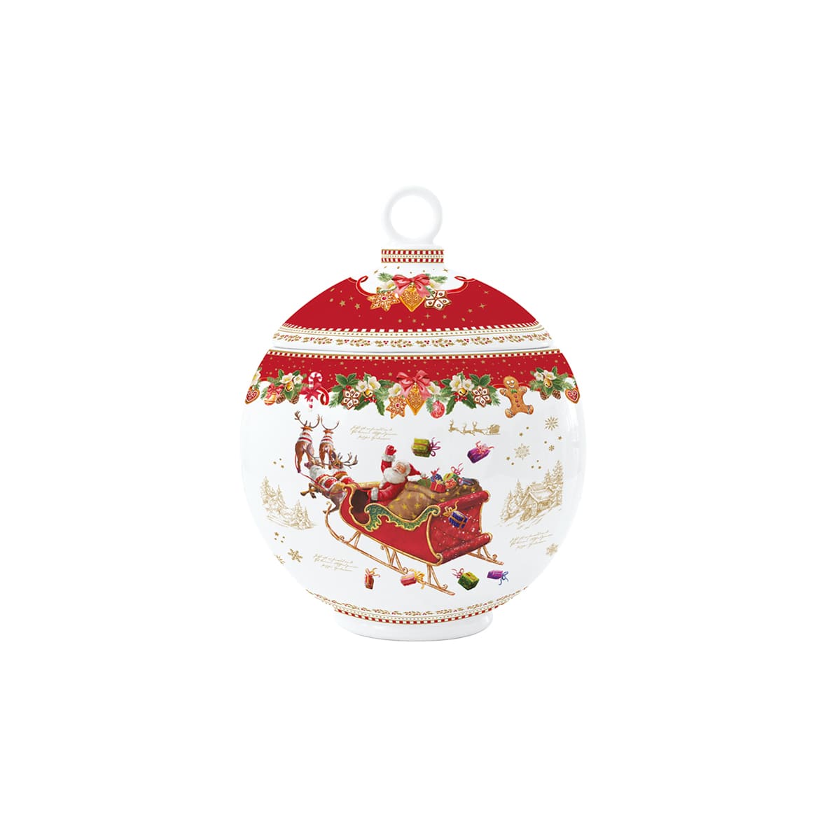 Boîte à biscuits Noël Ø15,5x12 cm en porcelaine Easy Life. Élégante et festive, à retrouver dans la collection Maison H Luxury.