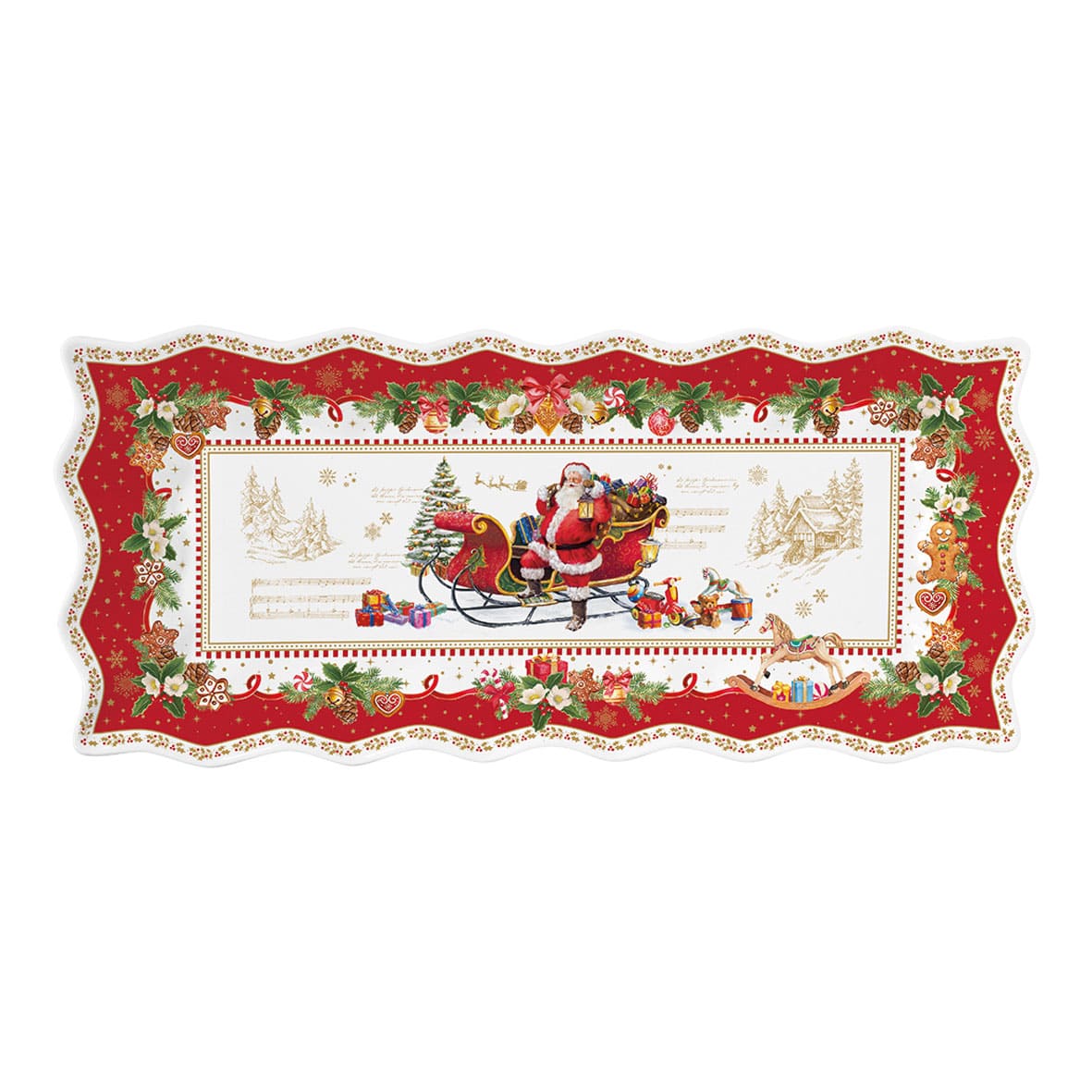 Plat à cake 40x18 cm en porcelaine Easy Life, design festif pour Noël. Coffret élégant à retrouver chez Maison H Luxury.