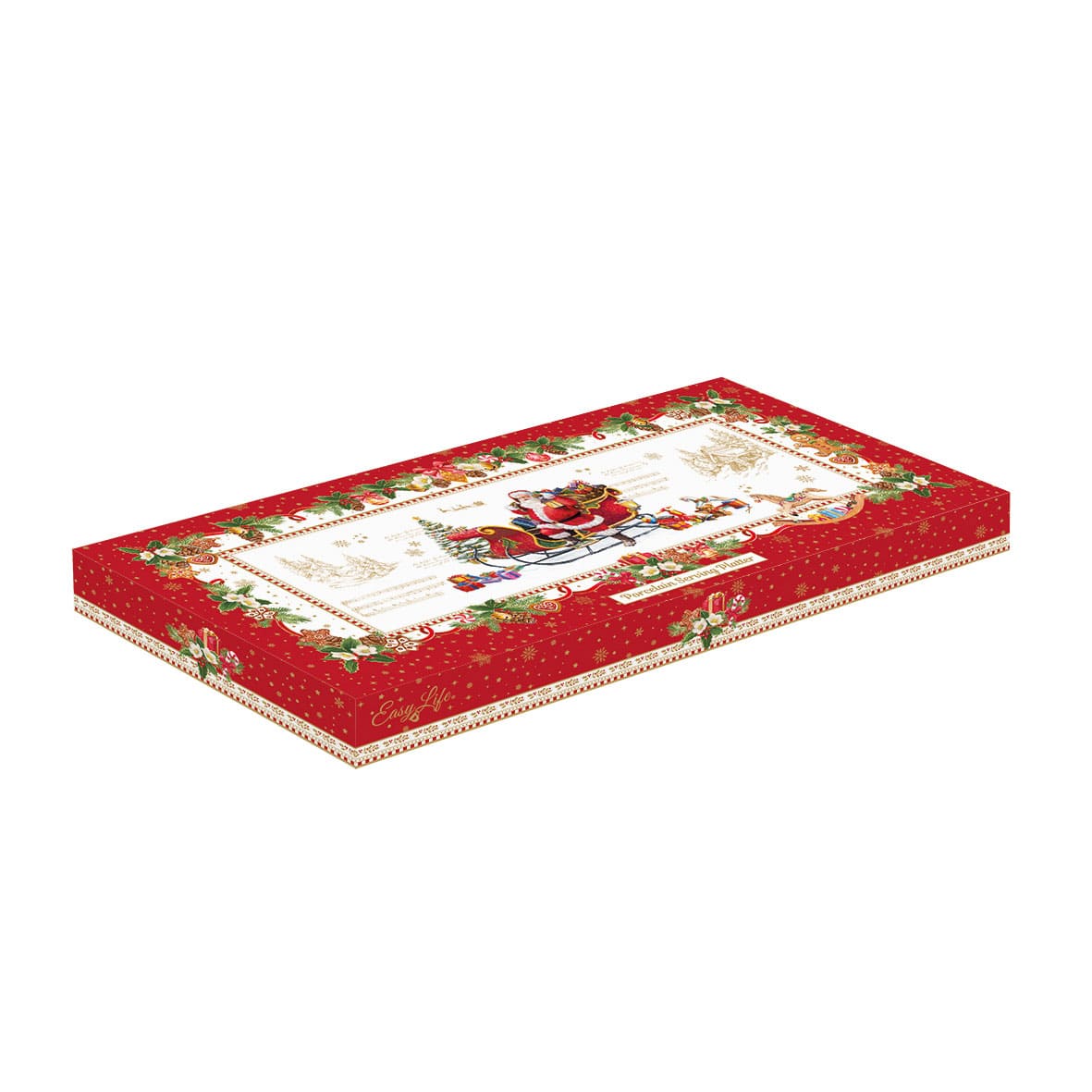 Plat à cake 40x18 cm en porcelaine Easy Life, design festif pour Noël. Coffret élégant à retrouver chez Maison H Luxury.