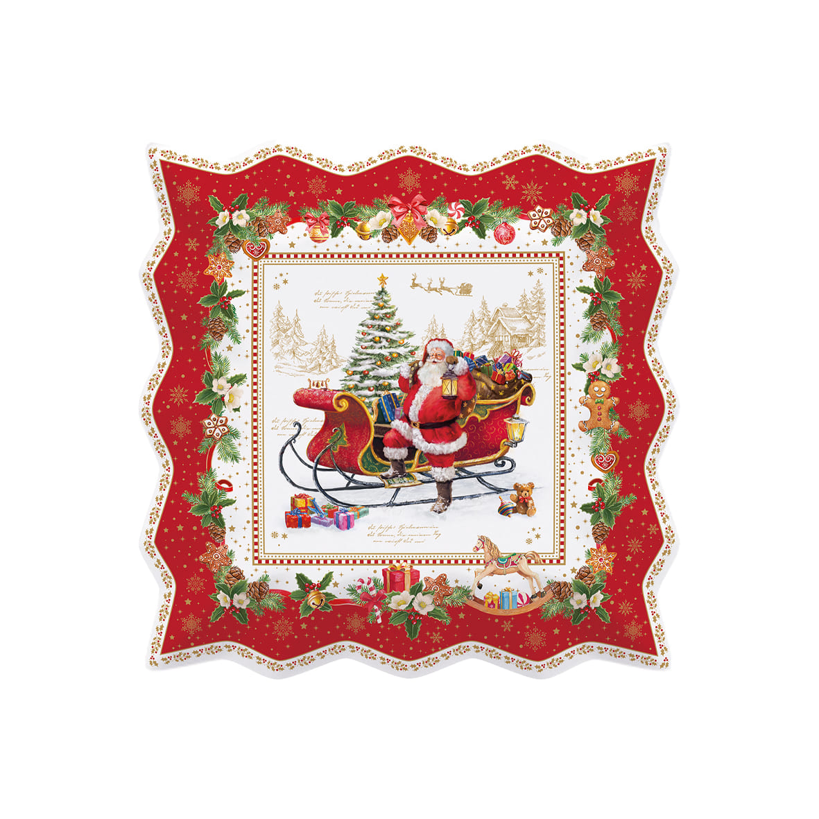 Plat carré étoile 30x30 cm en porcelaine Easy Life. Un design festif à retrouver en exclusivité chez Maison H Luxury.