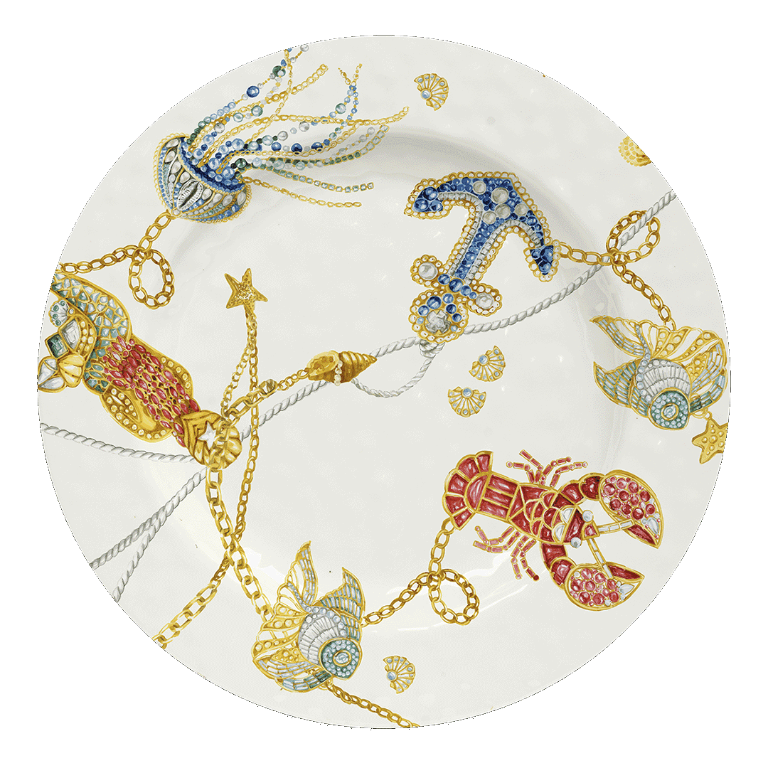 Assiette plate ⌀28 cm "Portofino" Baci Milano en mélamine, décor marin avec bijoux et dorures