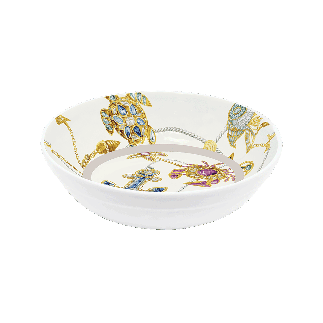 Assiette creuse ⌀23 cm "Portofino" Baci Milano en mélamine avec motifs marins et dorures