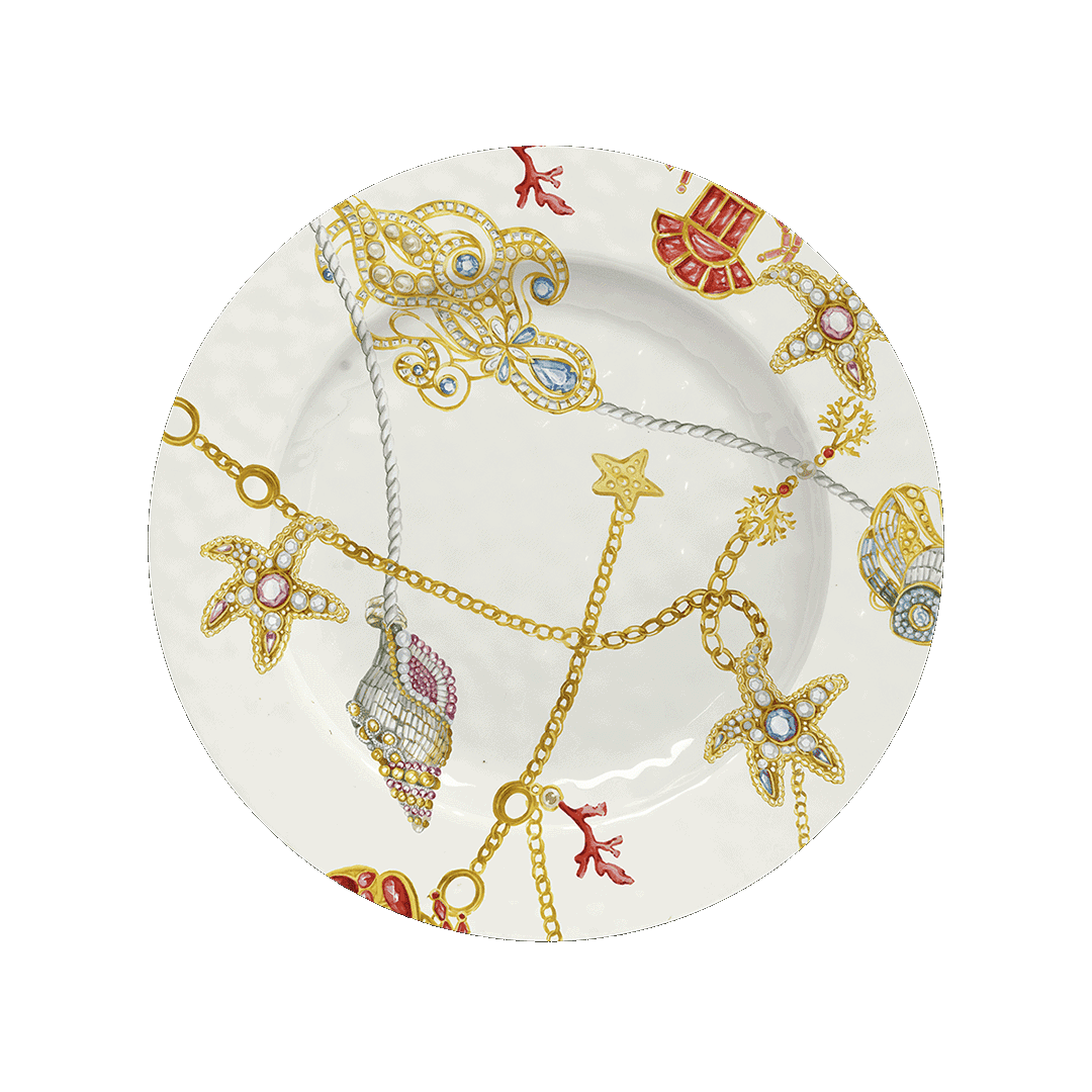 Assiette dessert ⌀21,5 cm "Portofino" Baci Milano en mélamine avec motifs marins et dorures
