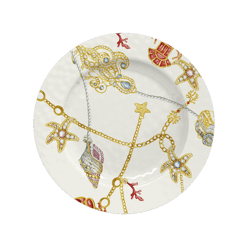 Assiette dessert ⌀21,5 cm "Portofino" Baci Milano en mélamine avec motifs marins et dorures