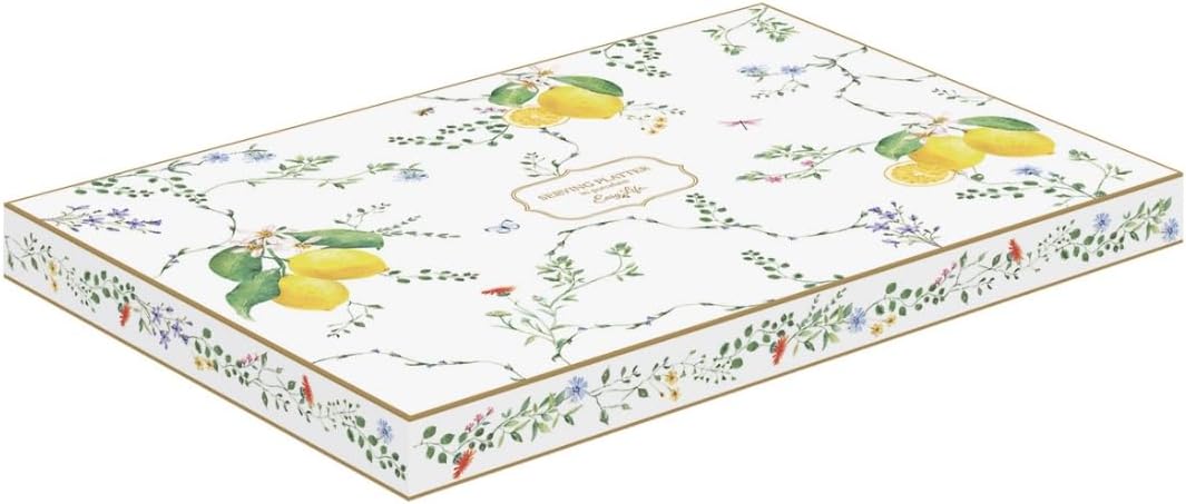 Plat en porcelaine 36×24 cm, motif citron et fleurs – Collection Fleurs et Citrons. Élégance Easy Life x Maison H Luxury.