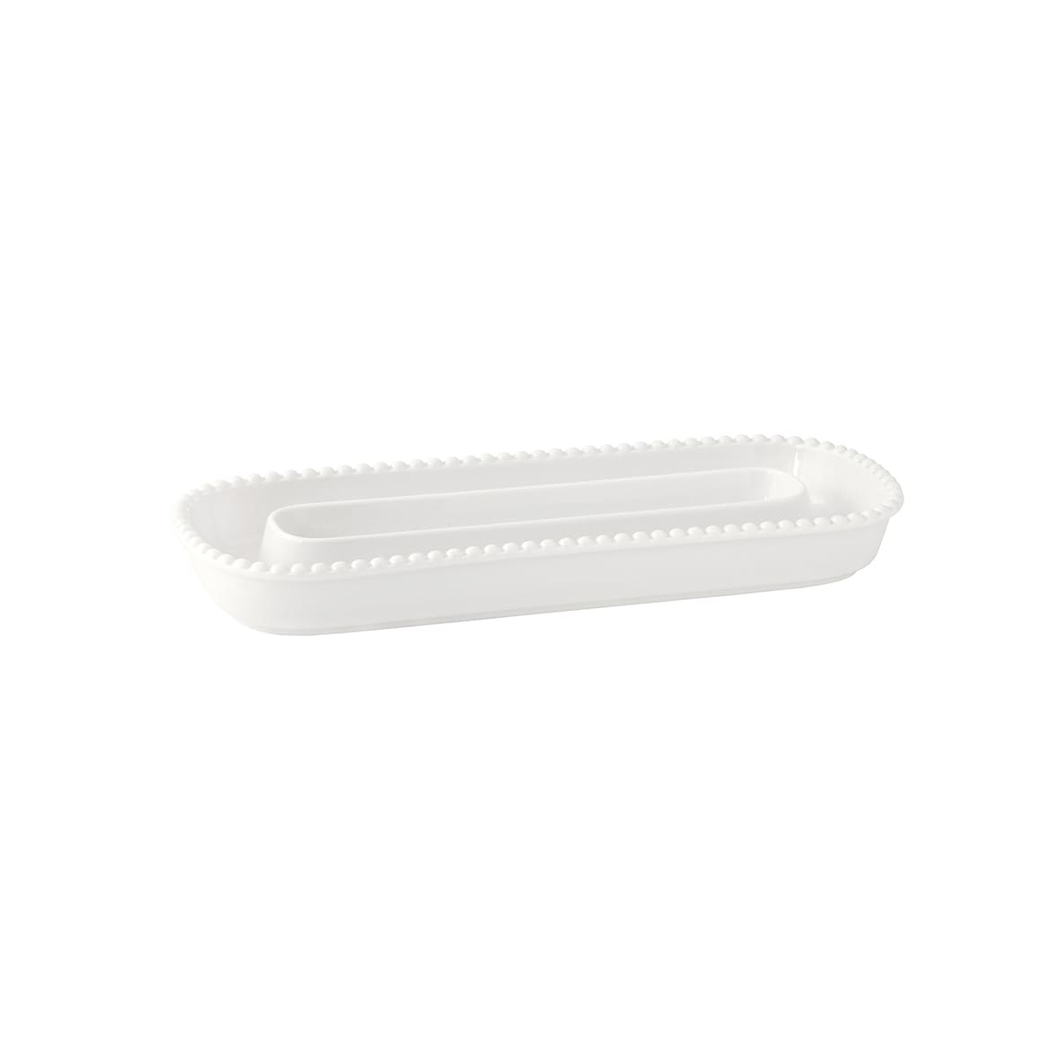 Allongez vos saveurs avec style. Ce plat Tiffany en porcelaine blanche (30,5×12 cm) est conçu pour accueillir olives, amuse-bouches ou bouchées raffinées. Une touche d’élégance pure, signée Maison H Luxury.