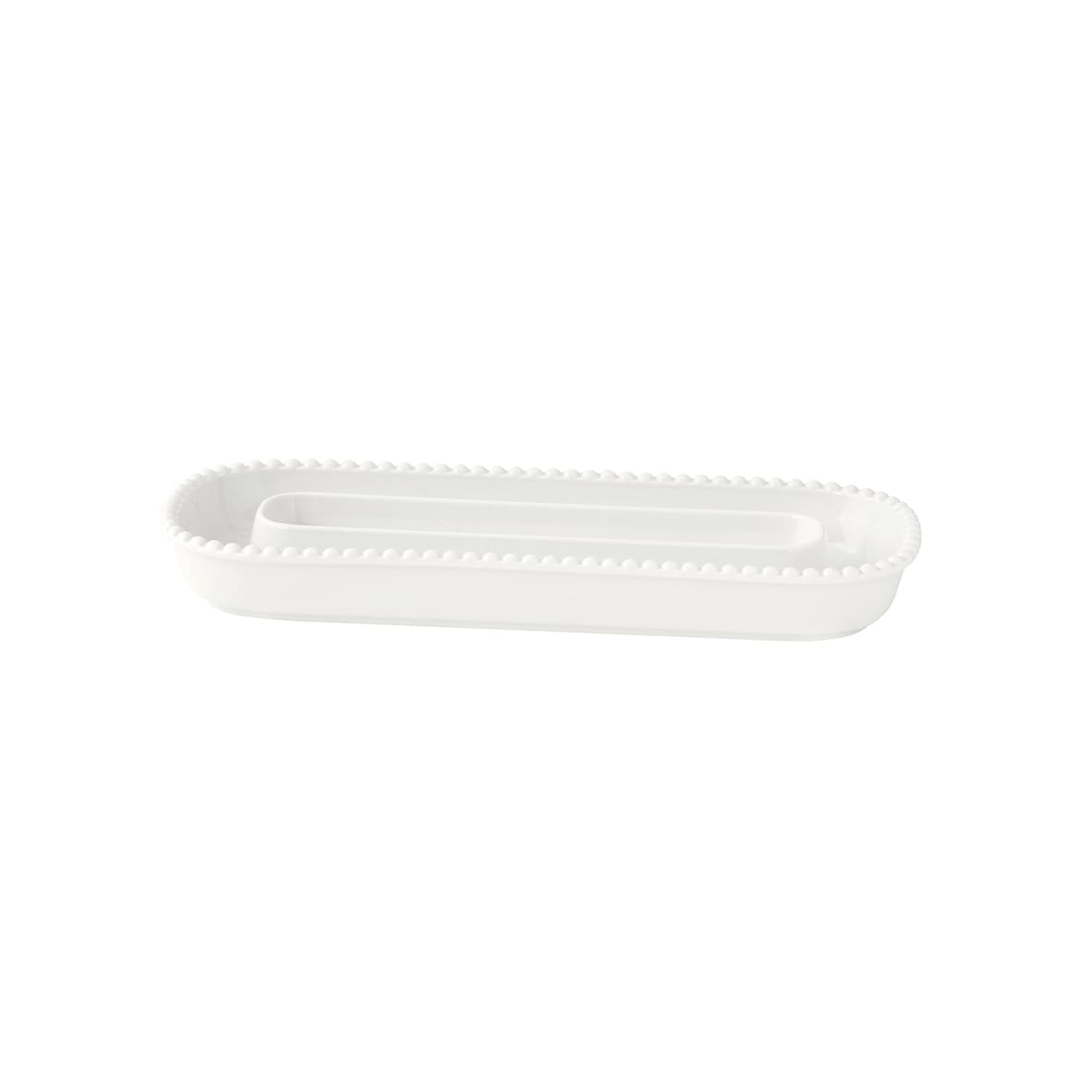 Allongez vos saveurs avec style. Ce plat Tiffany en porcelaine blanche (30,5×12 cm) est conçu pour accueillir olives, amuse-bouches ou bouchées raffinées. Une touche d’élégance pure, signée Maison H Luxury.