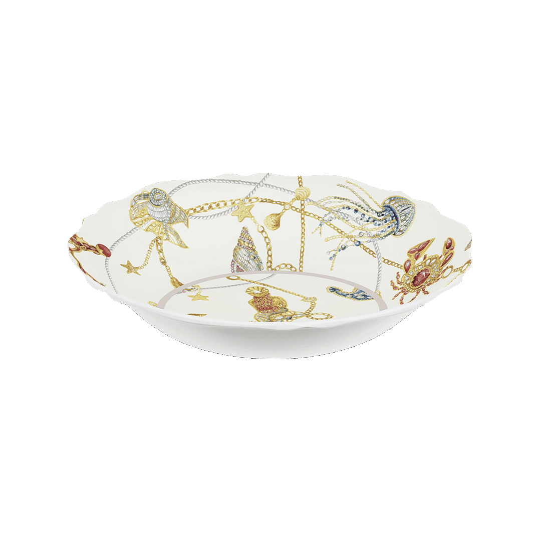 SALDIER ⌀35 cm "Portofino" Baci Milano en mélamine, décor marin avec bijoux et dorures