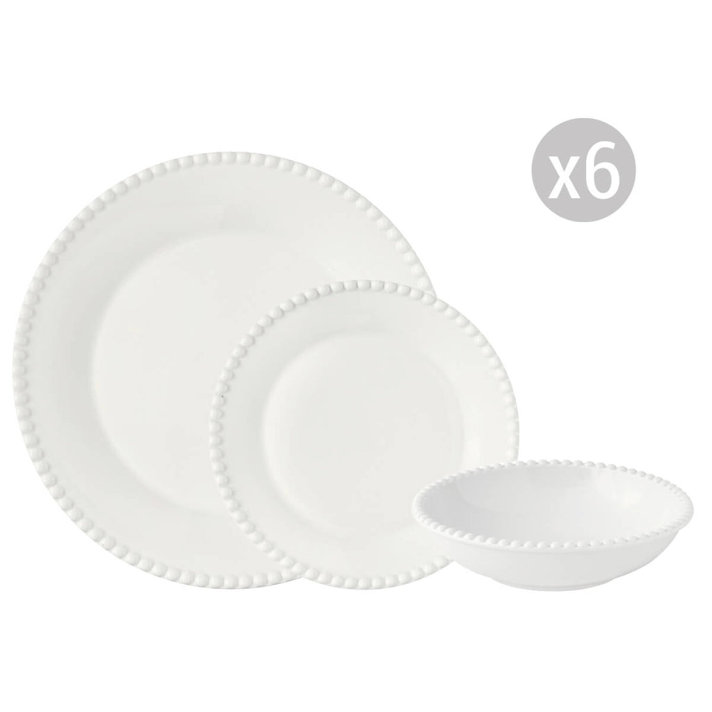 Service assiettes, Set vaisselle, 18 pièces, Tiffany, Porcelaine, Easy Life, Assiettes plates, Assiettes creuses, Assiettes dessert, Ø26 cm, Ø20 cm, Ø19 cm, Vaisselle, Blanc, Maison H Luxury, Élégance, Luxe, Made in Italy, Collection Tiffany, Art de la table, Vaisselle blanche
