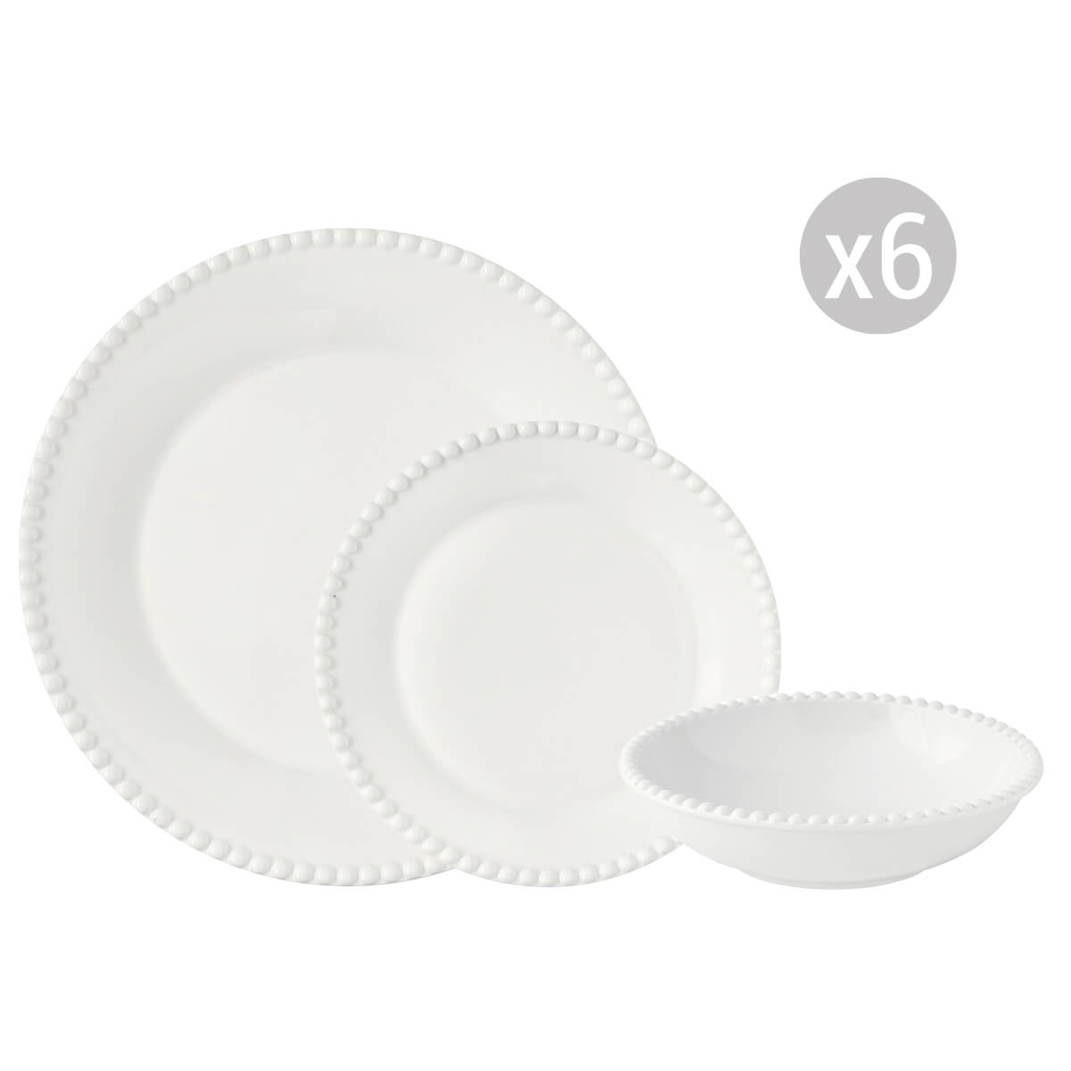 Service assiettes, Set vaisselle, 18 pièces, Tiffany, Porcelaine, Easy Life, Assiettes plates, Assiettes creuses, Assiettes dessert, Ø26 cm, Ø20 cm, Ø19 cm, Vaisselle, Blanc, Maison H Luxury, Élégance, Luxe, Made in Italy, Collection Tiffany, Art de la table, Vaisselle blanche
