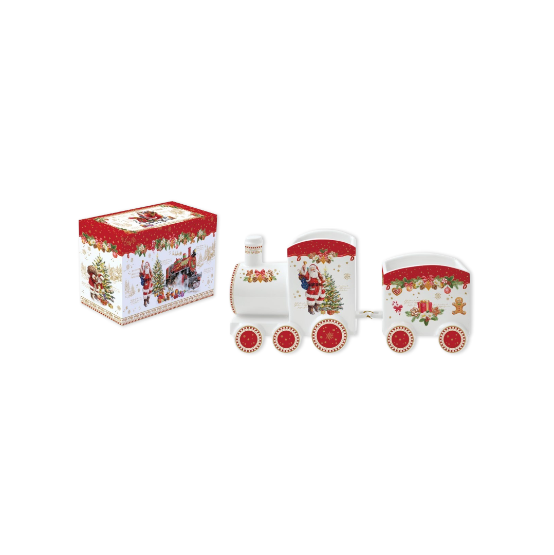 Train de Noël en porcelaine Easy Life. Coffret décoratif festif à offrir ou exposer, disponible chez Maison H Luxury.
