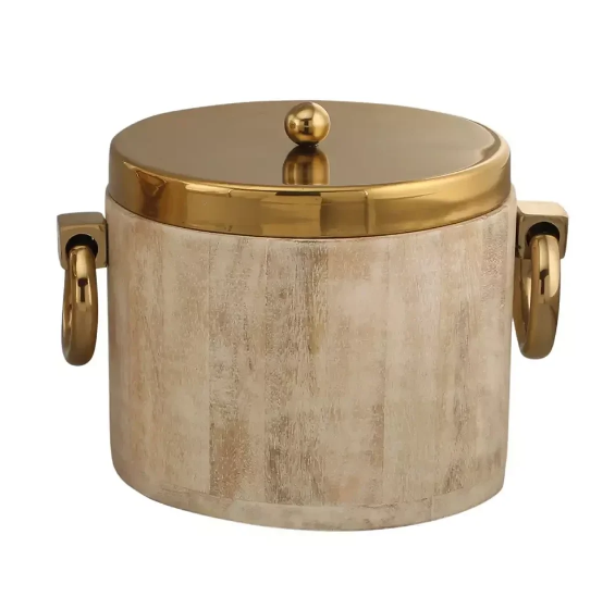 SEAU A GLACONS EN BOIS BLANC METAL DORE 20X25X20CM