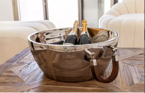 Seau à champagne double paroi avec anse en bois