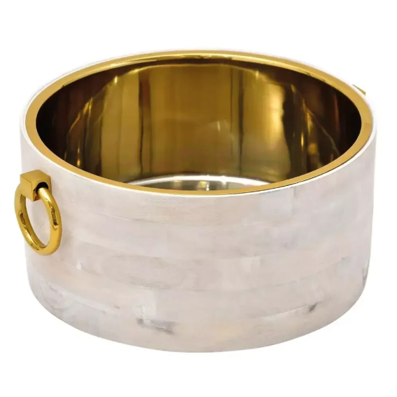 Seau à champagne en bois blanc metal doré 42x46x20xm-
