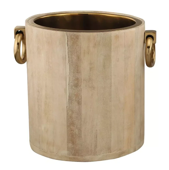 Seau à champagne en bois blanc metal doré 25x30x28m-