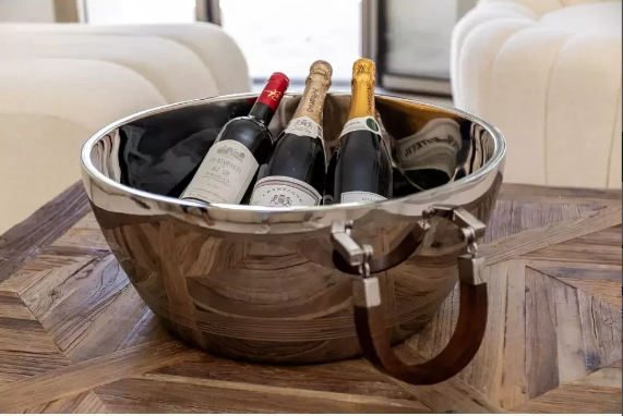 Seau à champagne double paroi avec anse en bois