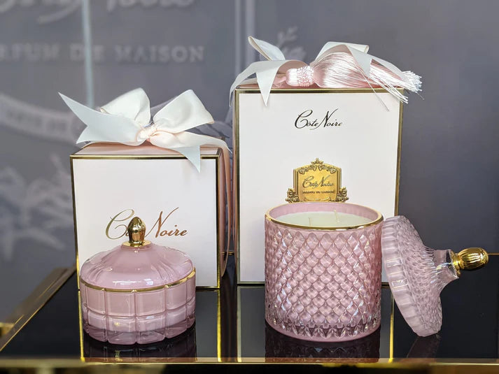 Grande bougie Art Déco Rose & Or - Champagne Rose