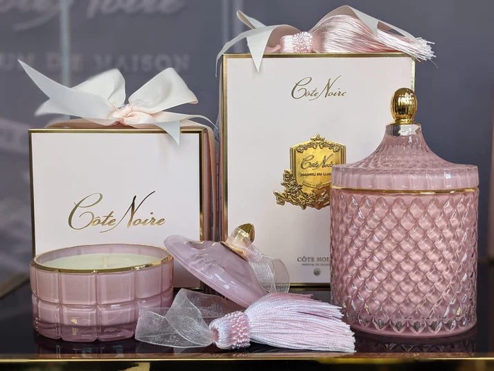 Grande bougie Art Déco Rose & Or - Champagne Rose