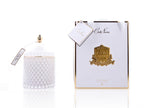 Grande bougie Art Déco blanche et or - thé à la fleur de jasmin