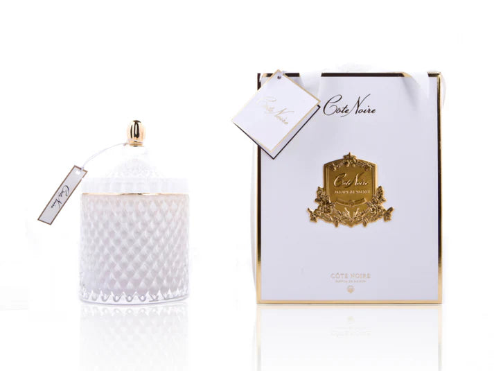 Grande bougie Art Déco blanche et or - thé à la fleur de jasmin