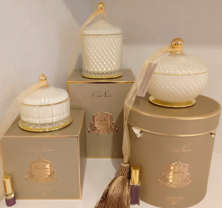 Grande Bougie Art Déco Crème & Or - Vanille Blonde