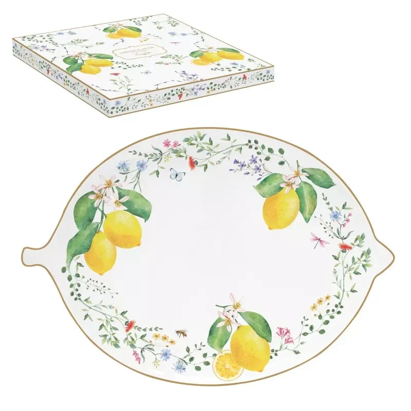Plat de service ovale “Fleurs et Citrons” 30×21 cm