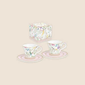 un coffret de 2 tasse avec sous tasse ml 80 de la marque Easy Life pour la collection Birds Melody, vaisselle italienne
