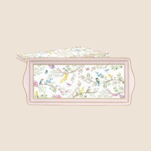 Plat à gâteaux de 35 x 15 cm en PORCELAINE de la marque Easy Life issue de la collection Birds Melody, vaisselle italienne