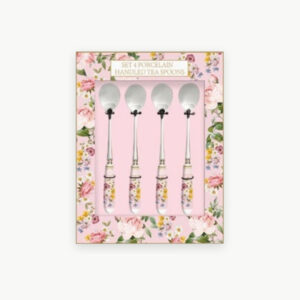 Lot de 4 cuillères à thé avec manche porcelaine Chant des roses