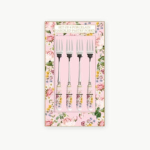 Lot de 4 fourchettes à dessert avec manche porcelaine Chant des roses