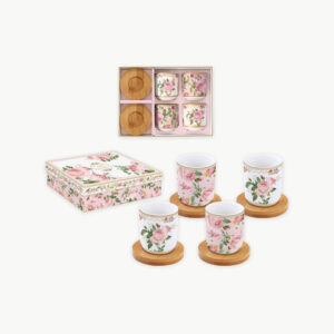 Lot de 4 petits verres à café avec soucoupes bambou Chant des roses