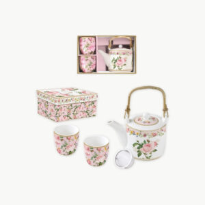 Théière avec infuseur et 2 petits verres Chant des roses