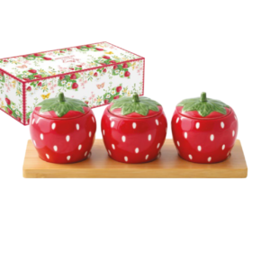 Coffret apéritif « Jardin de fraises » avec 3 bols + coffret cadeau