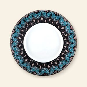 Assiette de présentation Dhara bleu Deshoulières Ø 32 cm — porcelaine de Limoges, décor oriental Dhara bleu