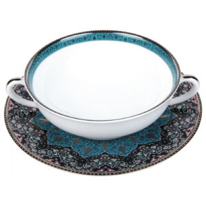 Bol et soucoupe à bouillon Dhara bleu Deshoulières 25 cl — porcelaine de Limoges, décor oriental Dhara bleu