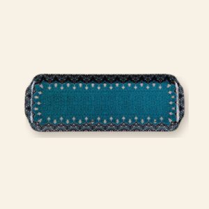 Plat à cake Dhara bleu Deshoulières 40 × 14,5 cm — porcelaine de Limoges, décor oriental Dhara bleu