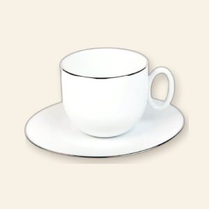 Tasse et soucoupe à déjeuner Épure Platine Deshoulières 33 cl — porcelaine de Limoges, design minimaliste Épure Platine