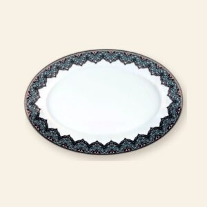 Plat ovale Dhara bleu Deshoulières 40 × 27,5 cm — porcelaine de Limoges, décor oriental Dhara bleu