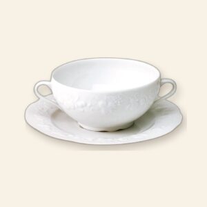 Coffret de 6 bols et soucoupes à bouillon California Deshoulières 40 cl — porcelaine de Limoges blanche, fabriquée en France
