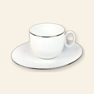 Tasse et soucoupe à thé Épure Platine Deshoulières 19 cl — porcelaine de Limoges, design minimaliste Épure Platine